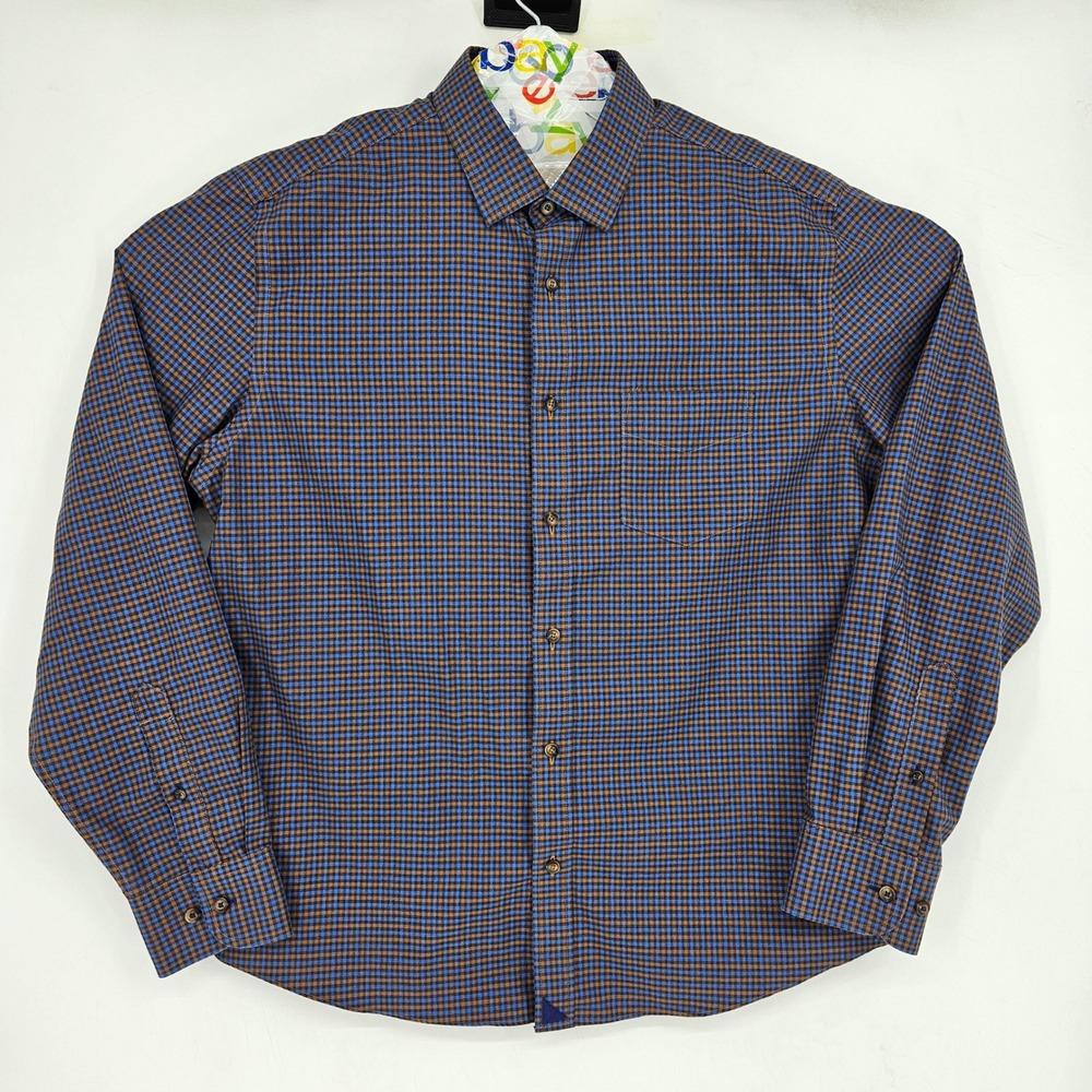 Untuckit Shirt Mens Extra Large Button Up Plaid Caramel Blue Long Sleeve Casual